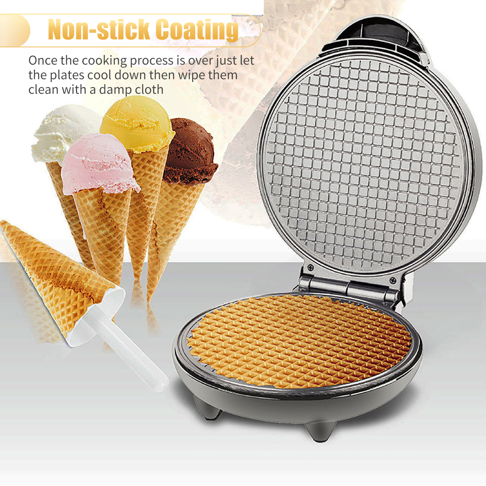 Waffle Cone Maker - 1200W Waffle Maker Nonstick Baking Iron