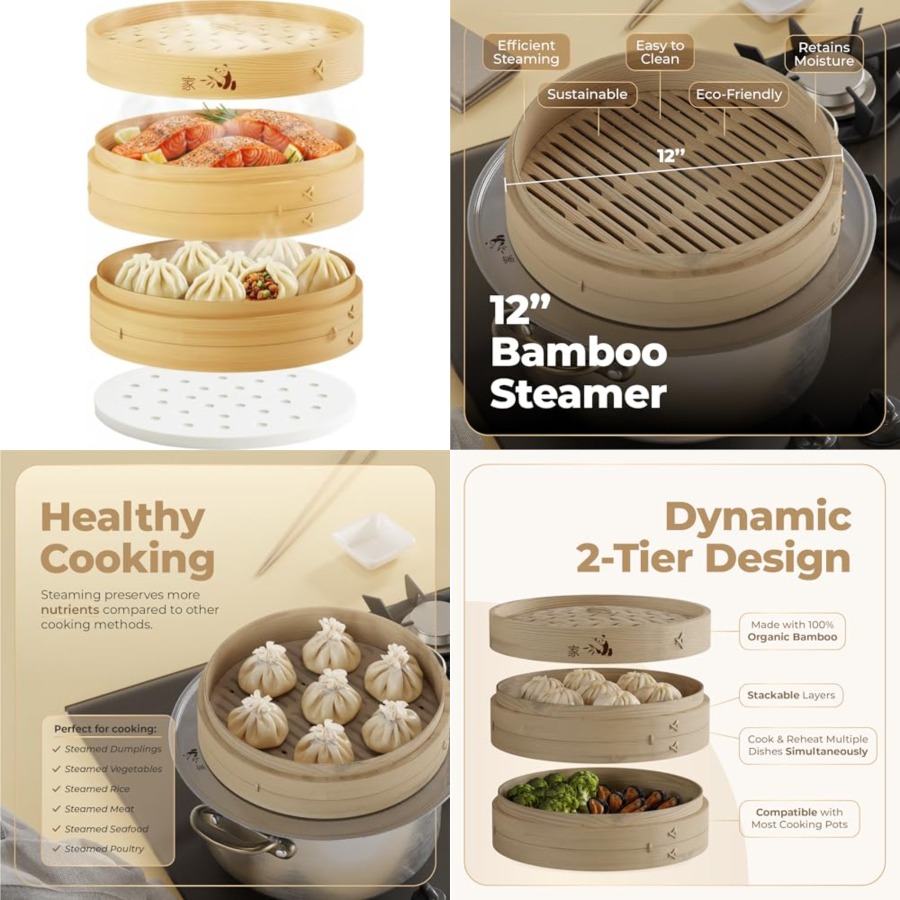 Bao Steamer Bamboo - Bamboo Steamer Basket - 2-Tier 0%