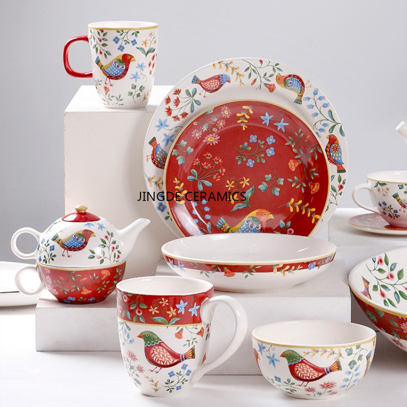 Dim Sum Basket - 1pc European Ceramic Red Flower and