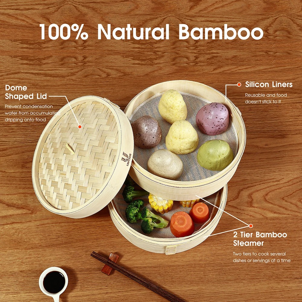 Bamboo Steamer Basket with Lid - Bao Steamer Bamboo のレビューと価格