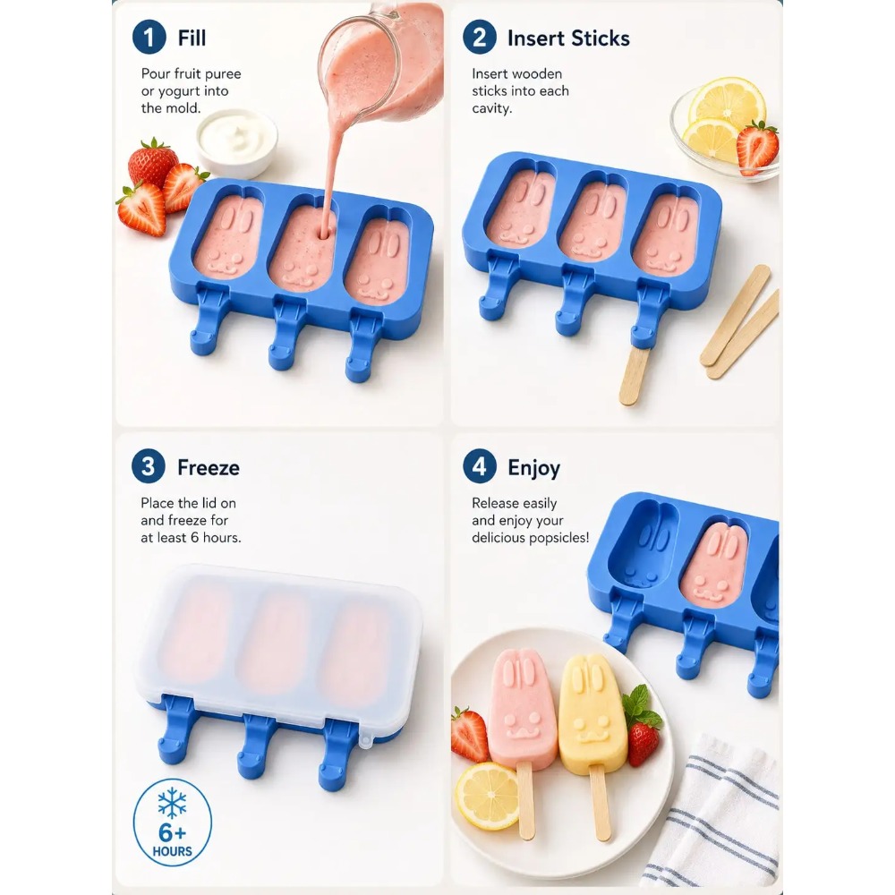 1pc 3-Cavity Silicone Popsicle - Bunny Cake Mold のレビューと価格